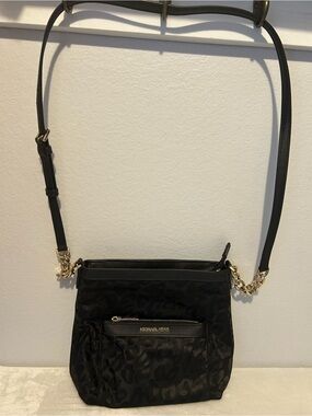 Michael Kors Black Leopard-Print Crossbody Bag with Gold Hardware